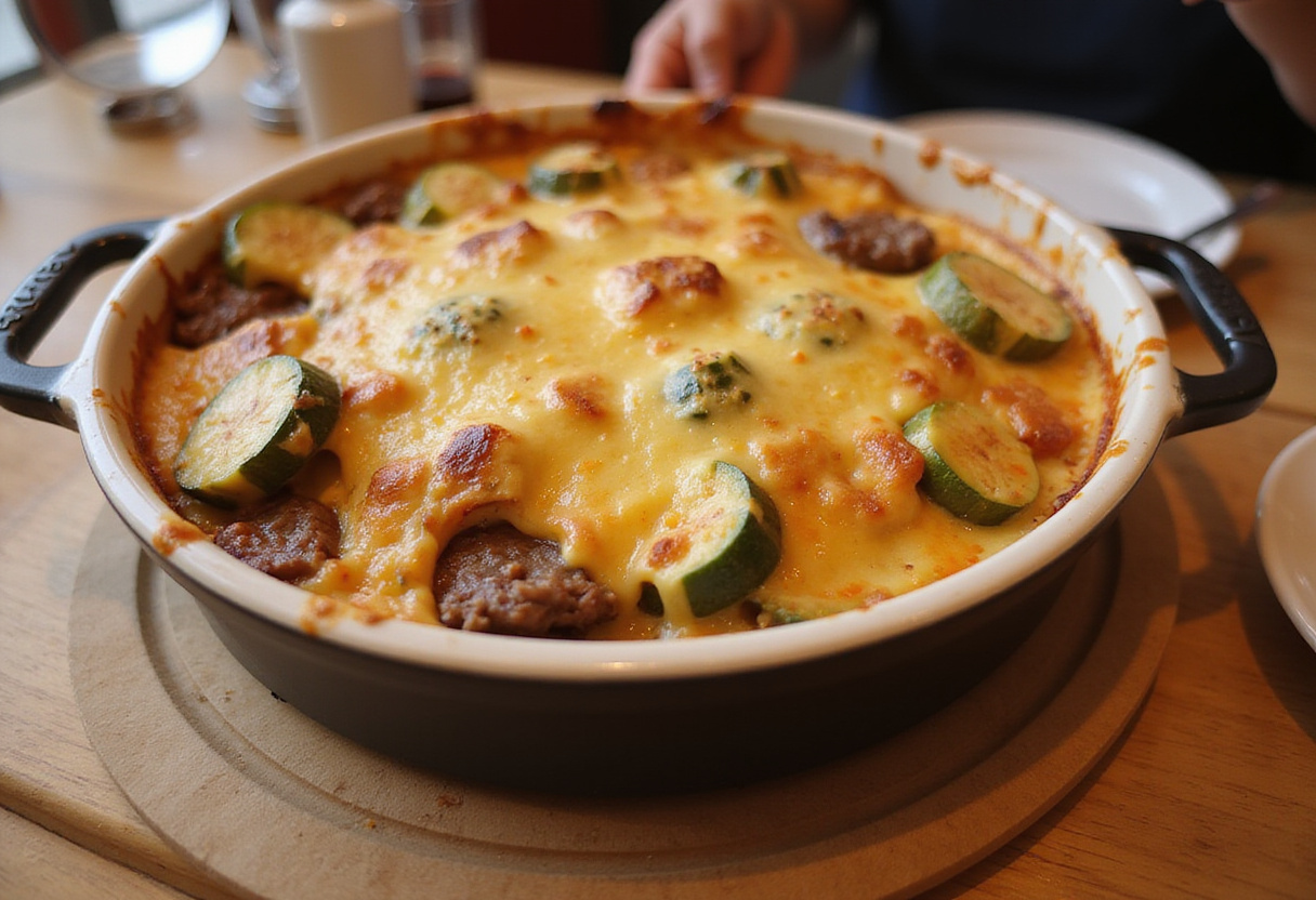 Served gratin de boeuf haché et courgettes with a golden crust, a perfect family dish.