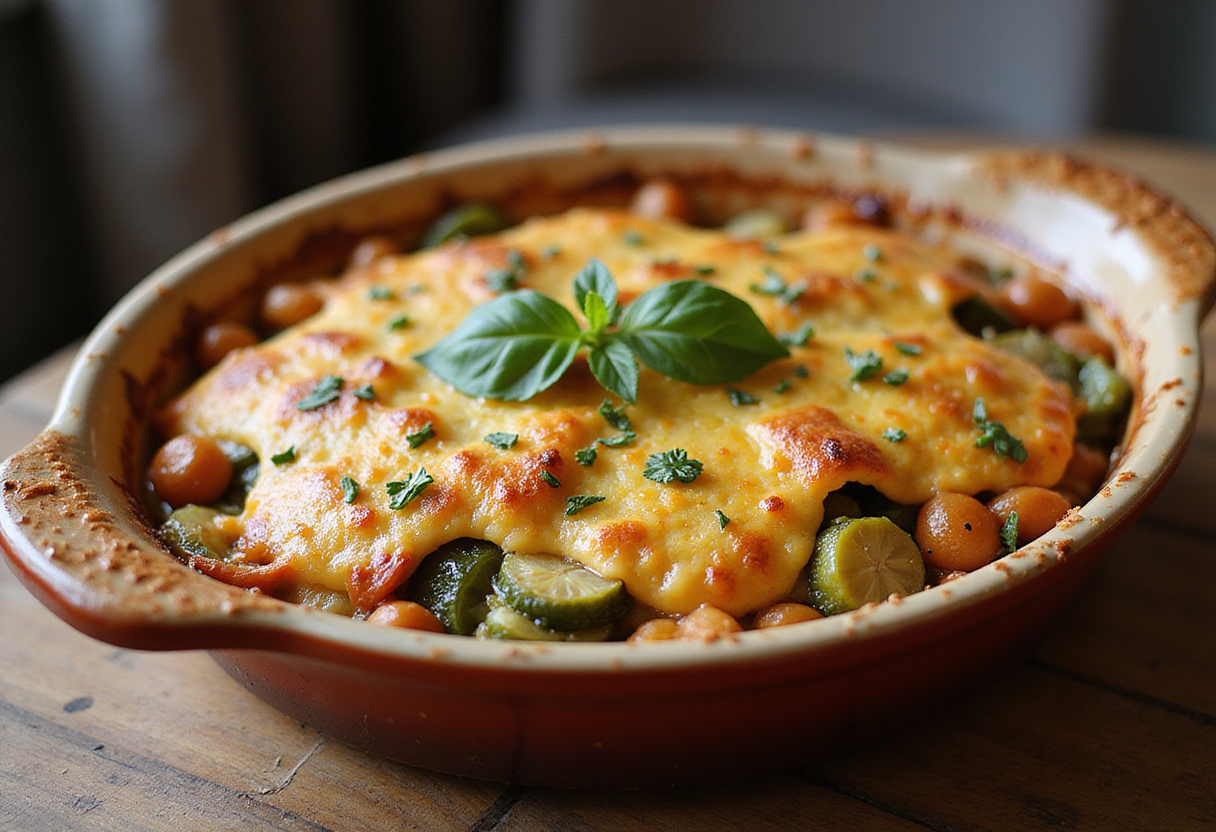 Delicious gratin de légumes ultra-protéiné with golden cheese, perfect for a wholesome meal.