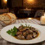 Finished recette foie de poulet presented beautifully with crusty bread, perfect for cuisine maison.