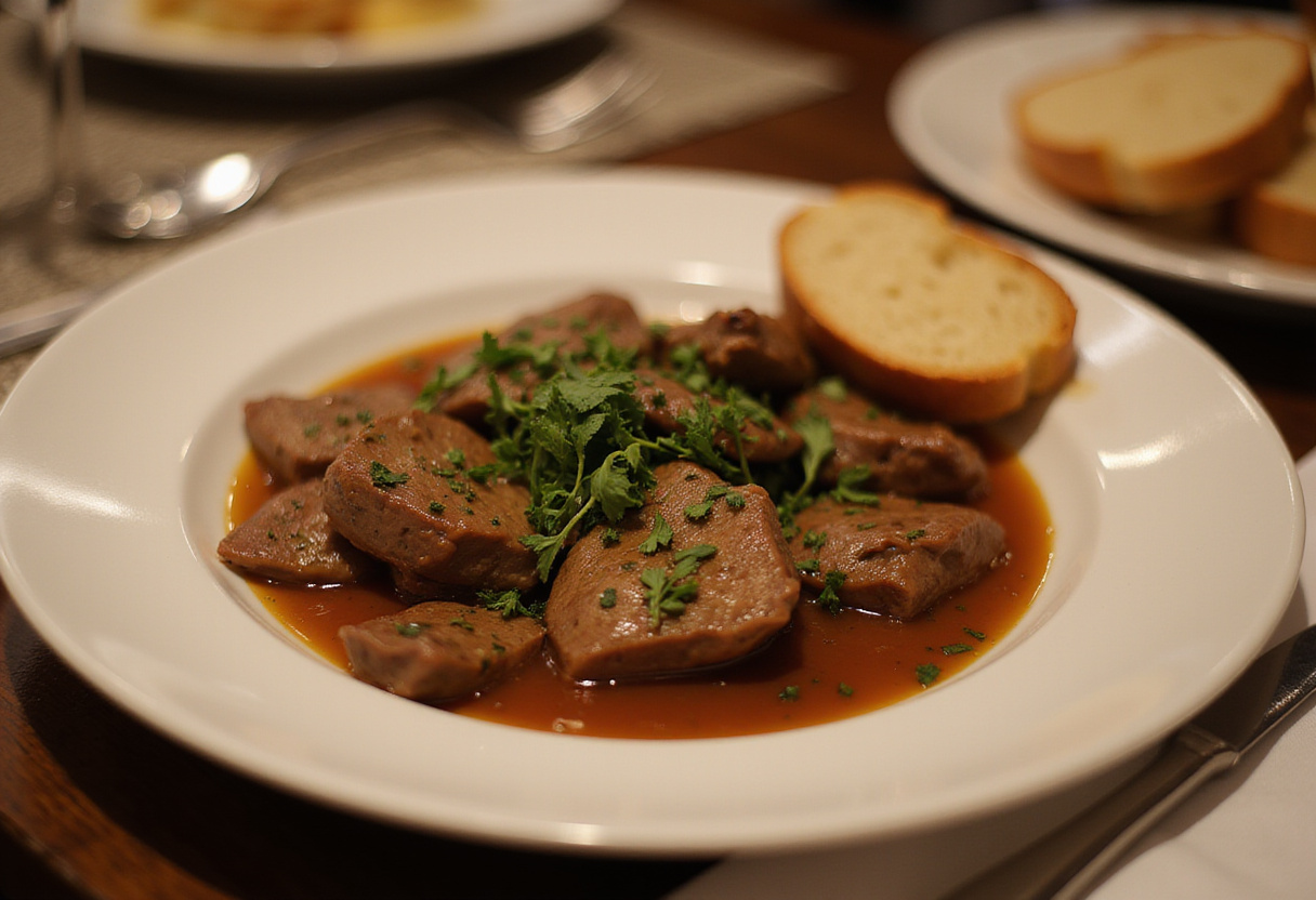Finished recette foie de poulet presented beautifully with crusty bread, perfect for cuisine maison.
