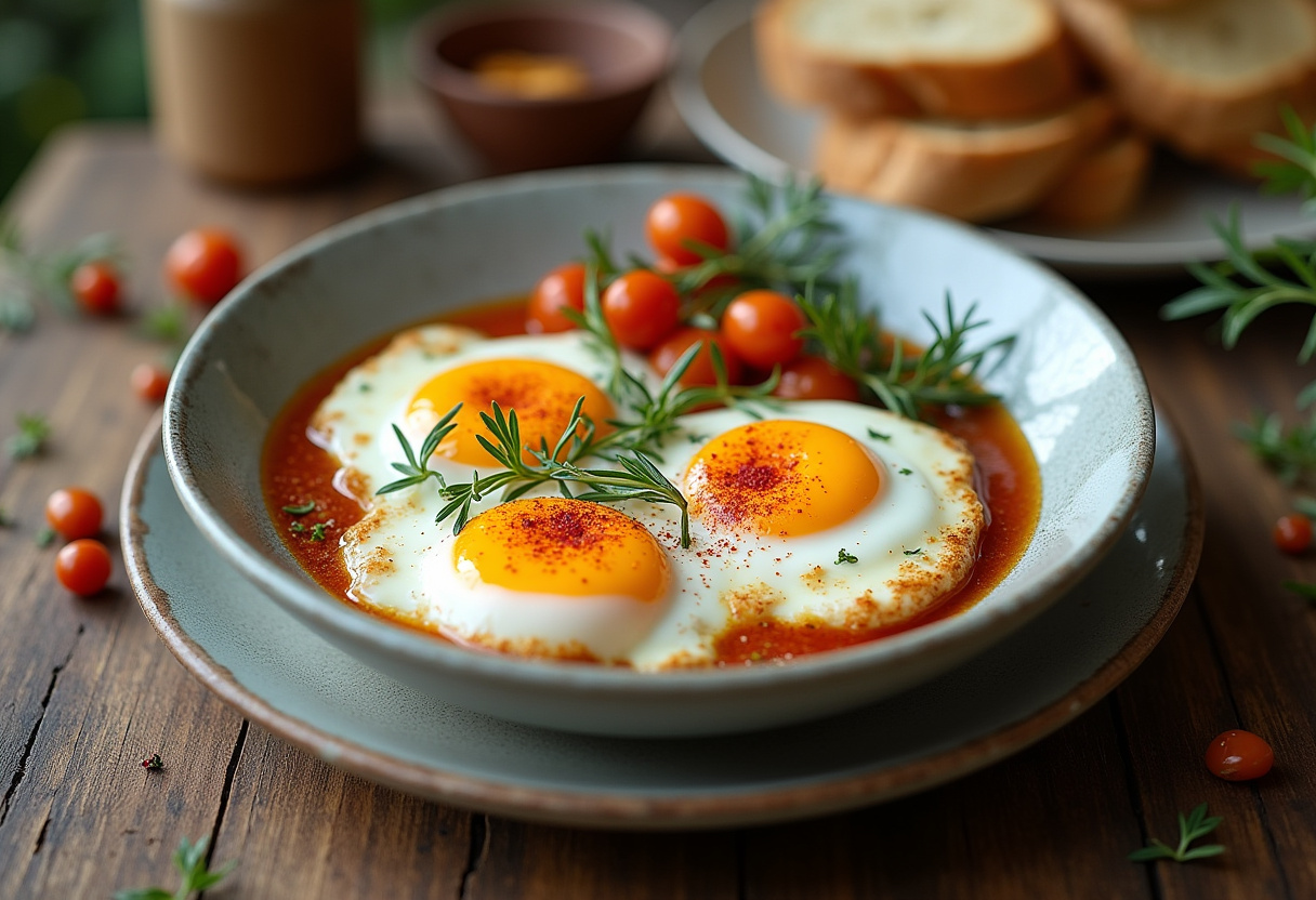 Un plat invitant d'œufs turcs avec du yaourt grec, parfait pour apprécier la recette œufs turcs.