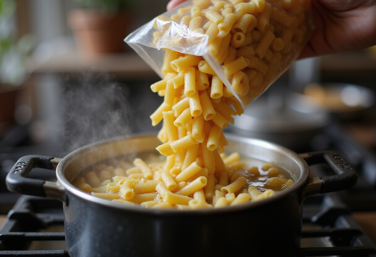 Pâtes bouillantes, l'étape cruciale pour un dîner tout-en-un réussi.