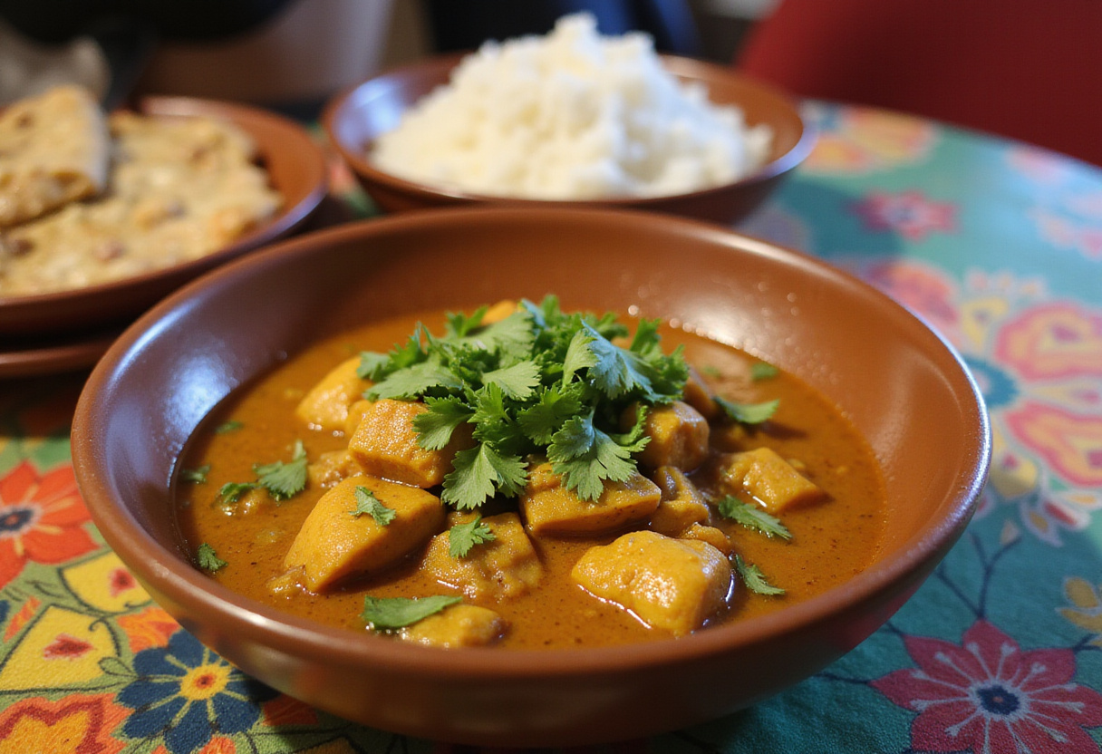 Vegan curry pois chiches served in a bowl with rice, perfect for cuisine végétarienne.