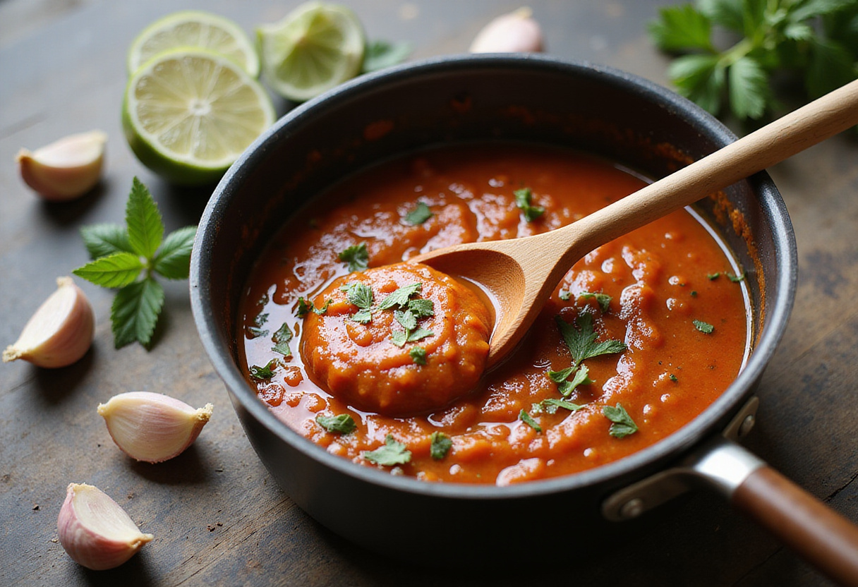 Préparation de la sauce savoureuse pour le poulet en sauce dans une casserole.