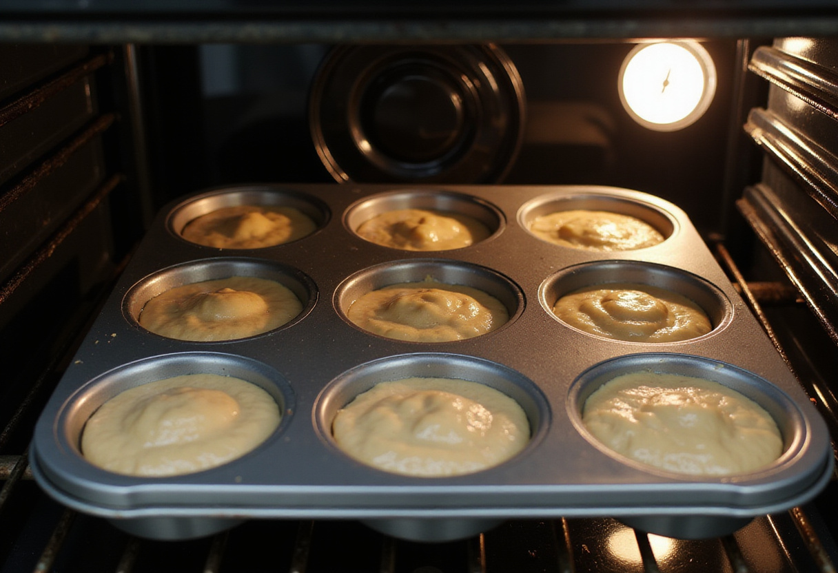 Pâte à popover jalapeño et cheddar placée au four pour la cuisson.