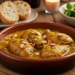 Delicious finished poulet à la pepitoria ready to enjoy, highlighting the traditional recipe.