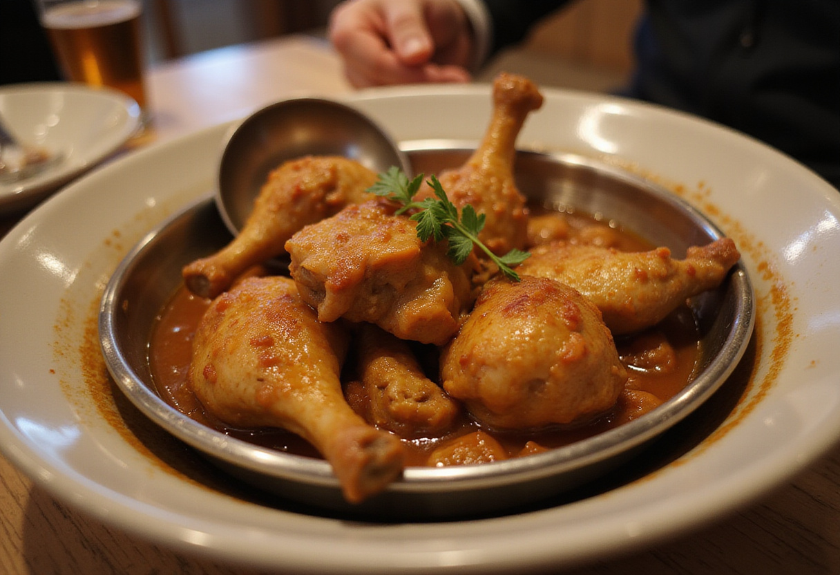 Delicious finished poulet à la pepitoria ready to enjoy, highlighting the traditional recipe.