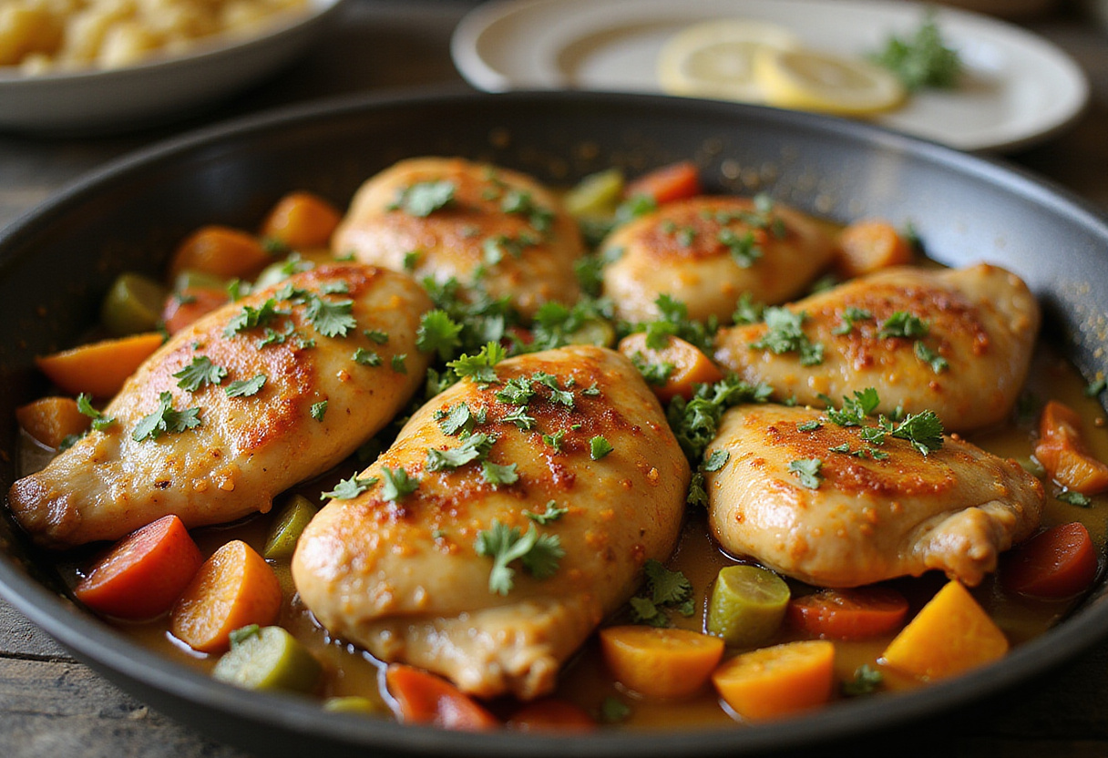 Poulet au citron cuit et prêt à servir avec des légumes, une recette de repas rapide.