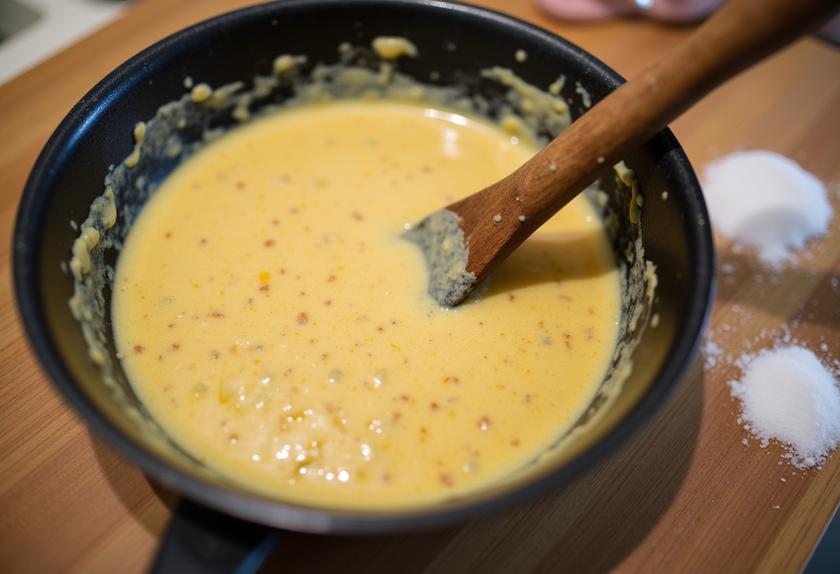 Stirring creamy poulet aux épinards in a skillet for a delicious meal.
