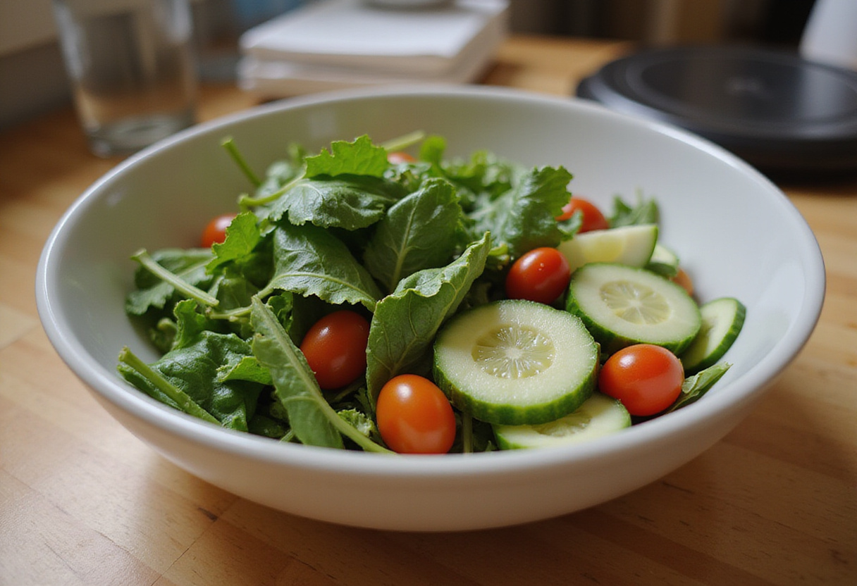 Recette de salade froide avec des légumes frais dans un bol.