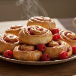 Rouleaux de brioche framboise citron dorés, parfaits pour un dessert sucré.