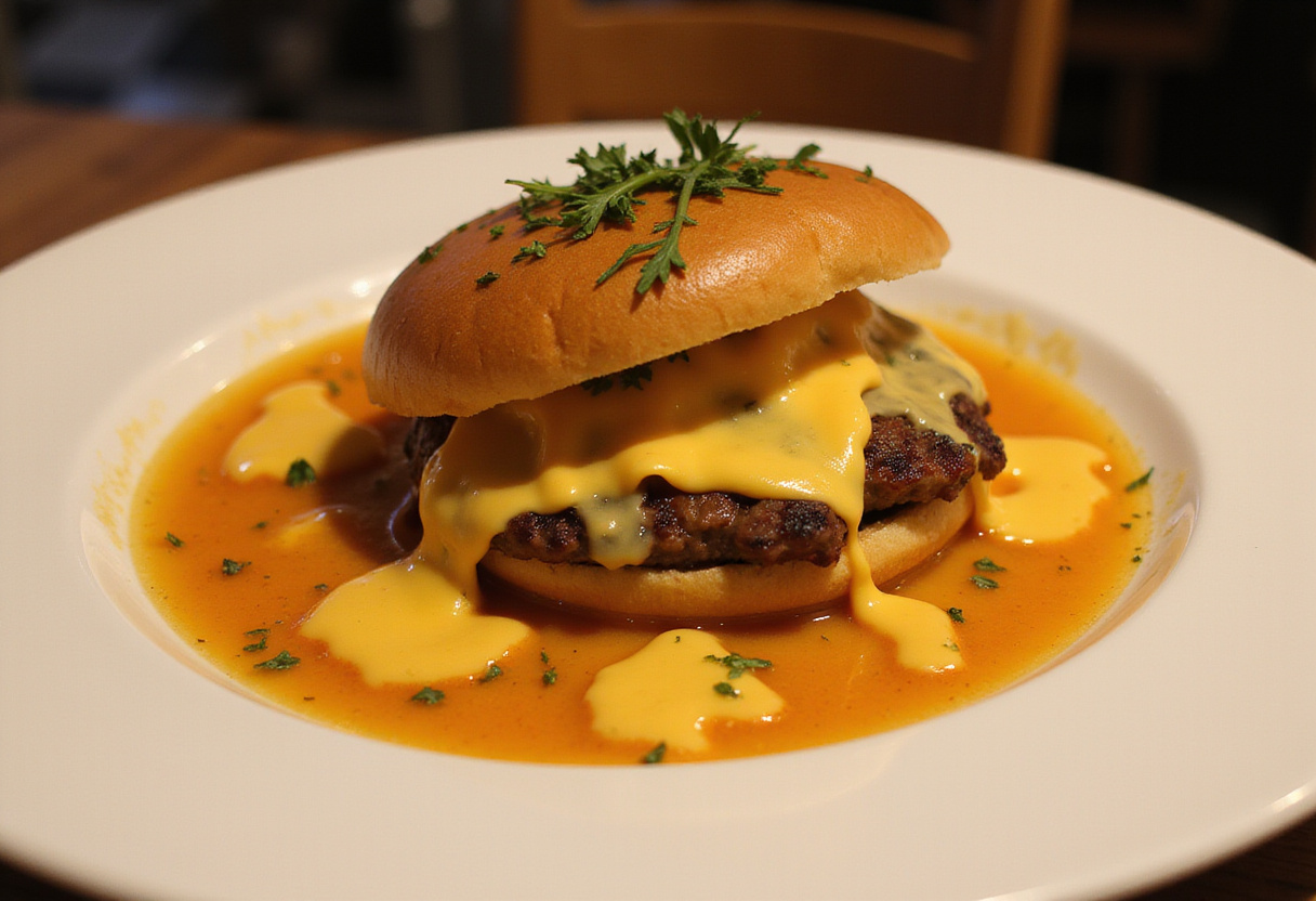Rouleaux de cheeseburger chauds et dorés, garnis d'herbes fraîches, savoureux et prêts à être dégustés.