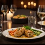 Delicious finished roulés de poulet farcis served with vegetables, ideal for a festive meal.