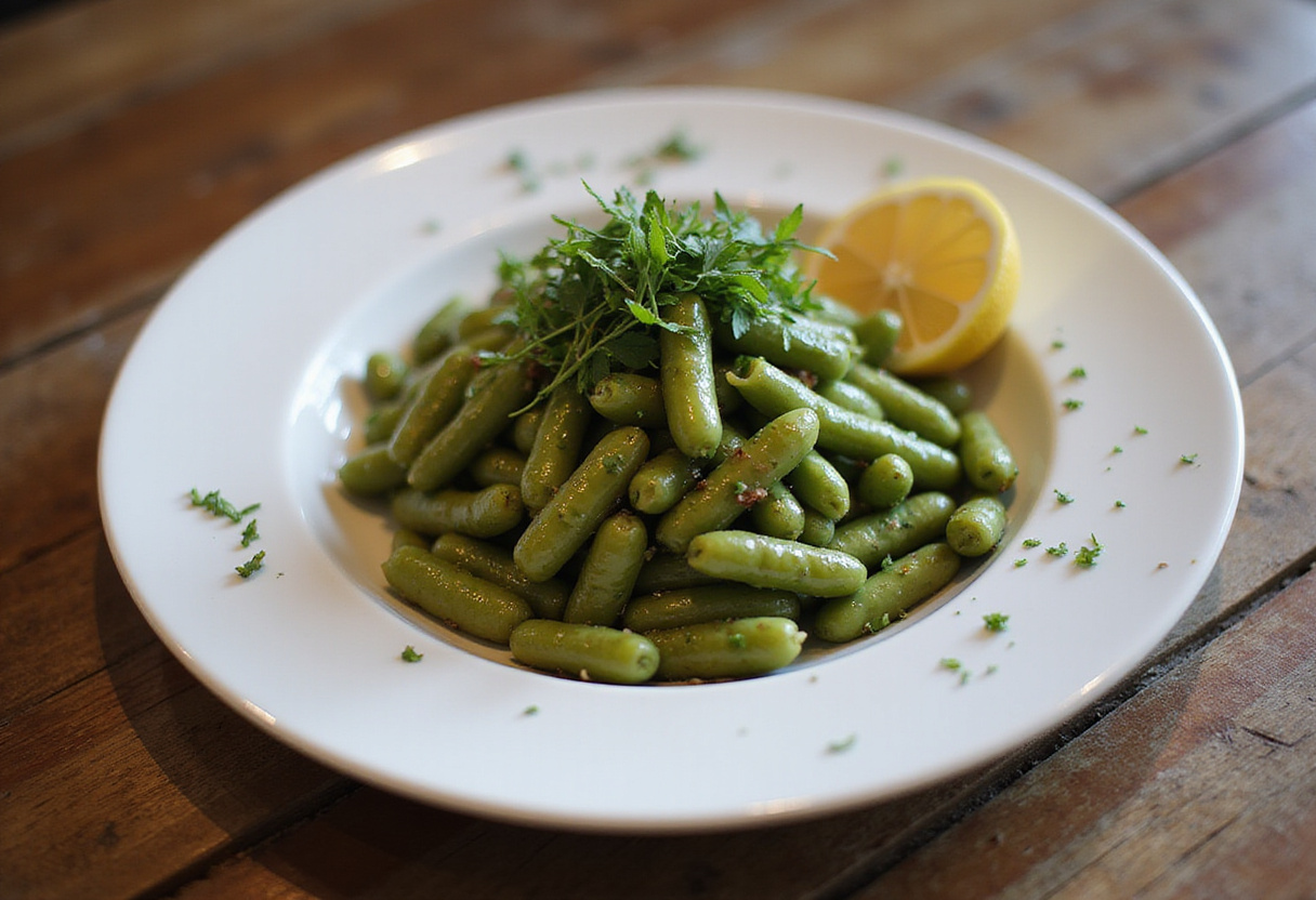 Finished salade de haricots elegantly presented, perfect for a healthy meal or gathering.