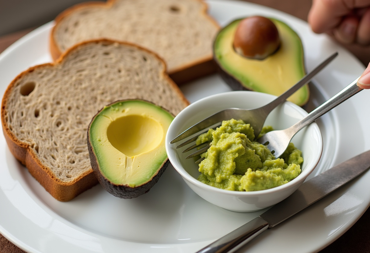 Préparation d'avocat écrasé pour un sandwich sain de Supermodèle.