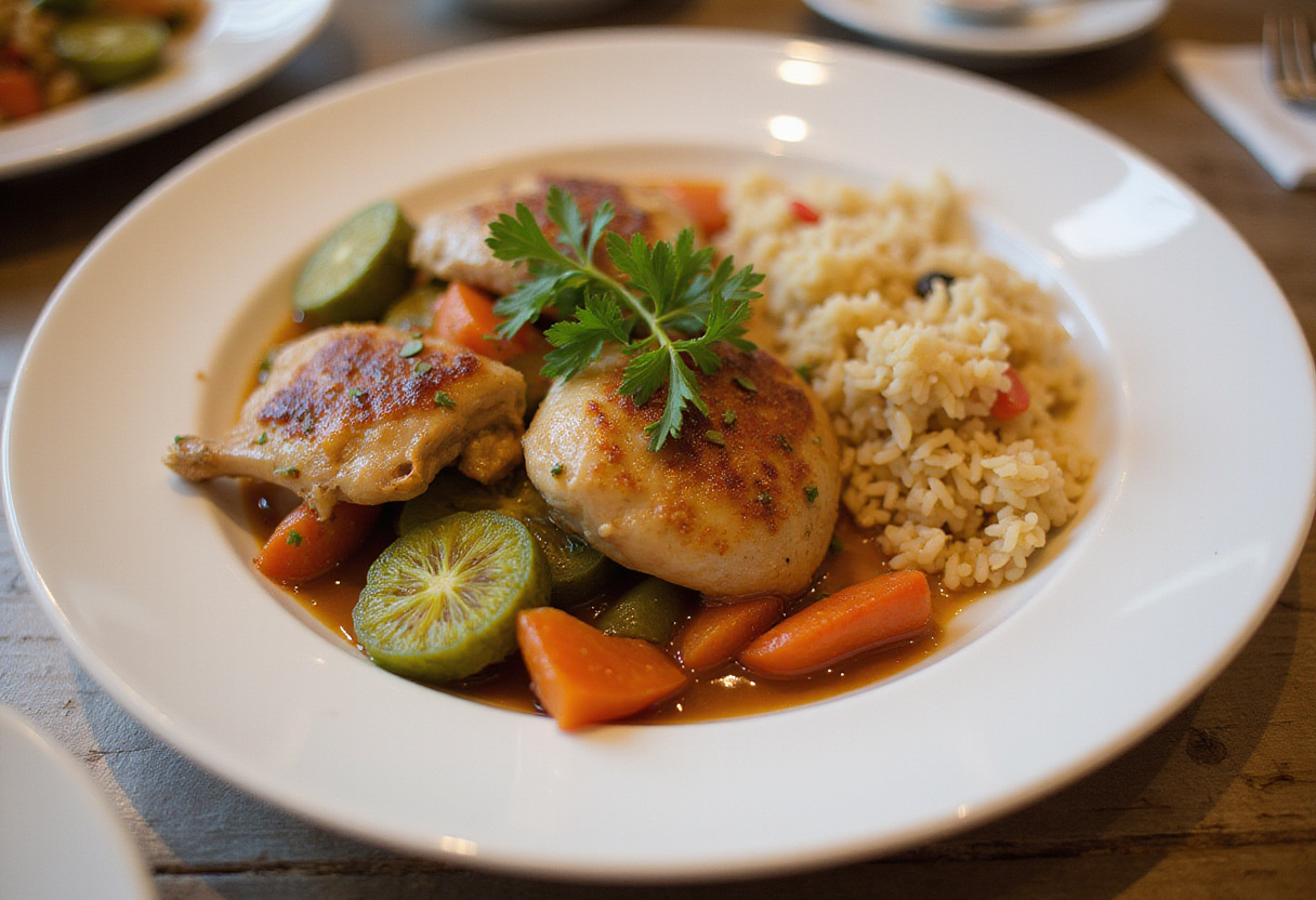 Plat final de sauté de poulet aux légumes, présentant un délicieux repas de poulet et de légumes parfait pour le dîner.