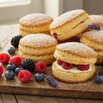 Delicious scones à la mûre served with fresh berries and lavender for dessert.