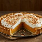 Tarte à la citrouille et à la noix de coco sans gluten terminée, idéale pour les desserts d'automne.