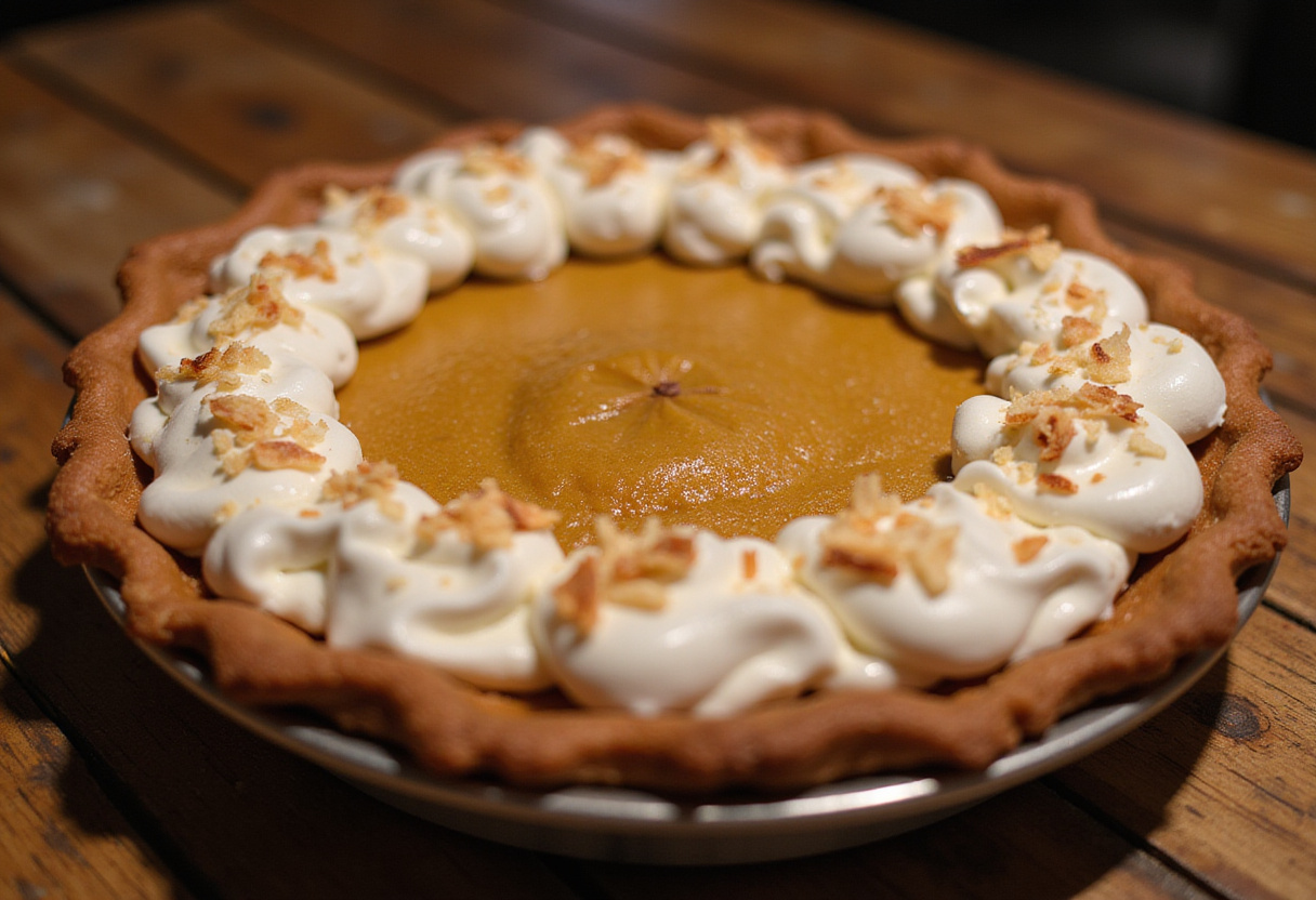 Tarte à la citrouille et à la noix de coco sans gluten terminée, idéale pour les desserts d'automne.