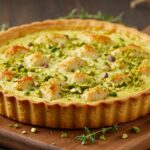 Finished tarte au poulet with pistachios, a savory and delicious dish for any occasion.