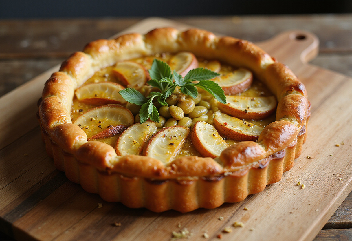 Tarte au poulet finie avec des pistaches, un plat savoureux et délicieux pour toute occasion.