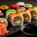 Temaki personnalisés servis avec wasabi et gingembre mariné, idéals pour un repas créatif.