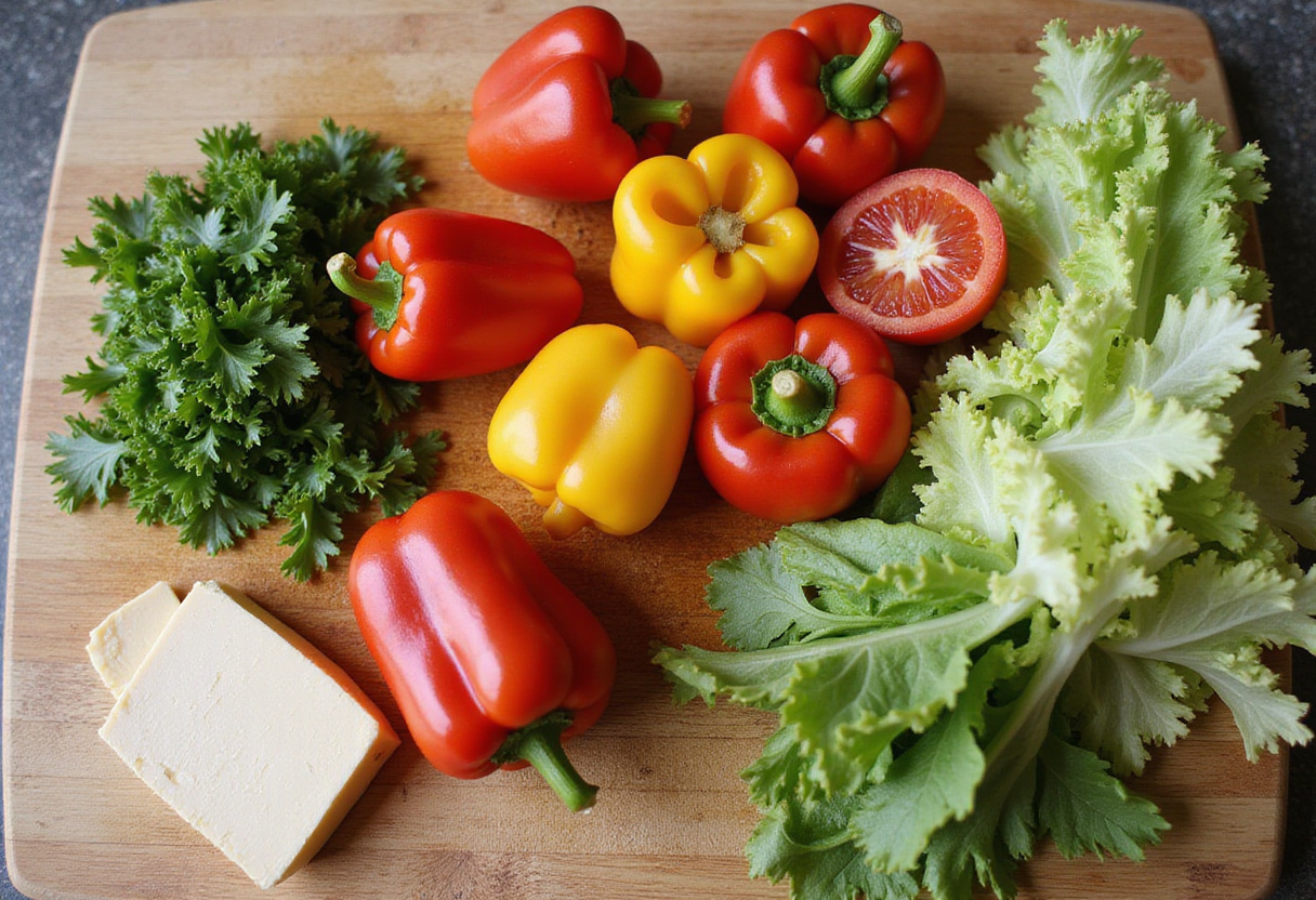 Légumes frais et fromage halloumi préparés pour les wraps halloumi au chili doux.